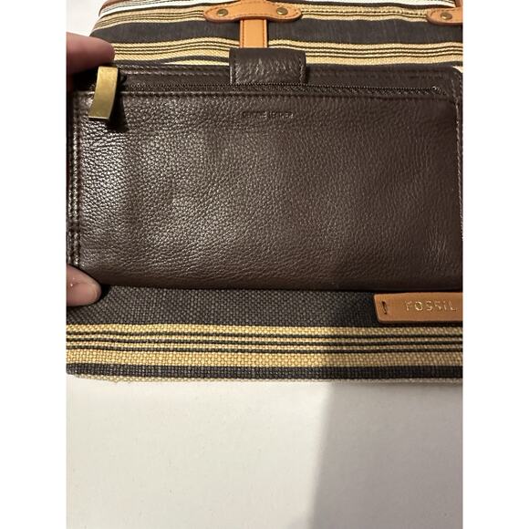EUC Fossil Felicity Tote Brown Black White Yellow Stripe AND Leather Wallet - Picture 11 of 16